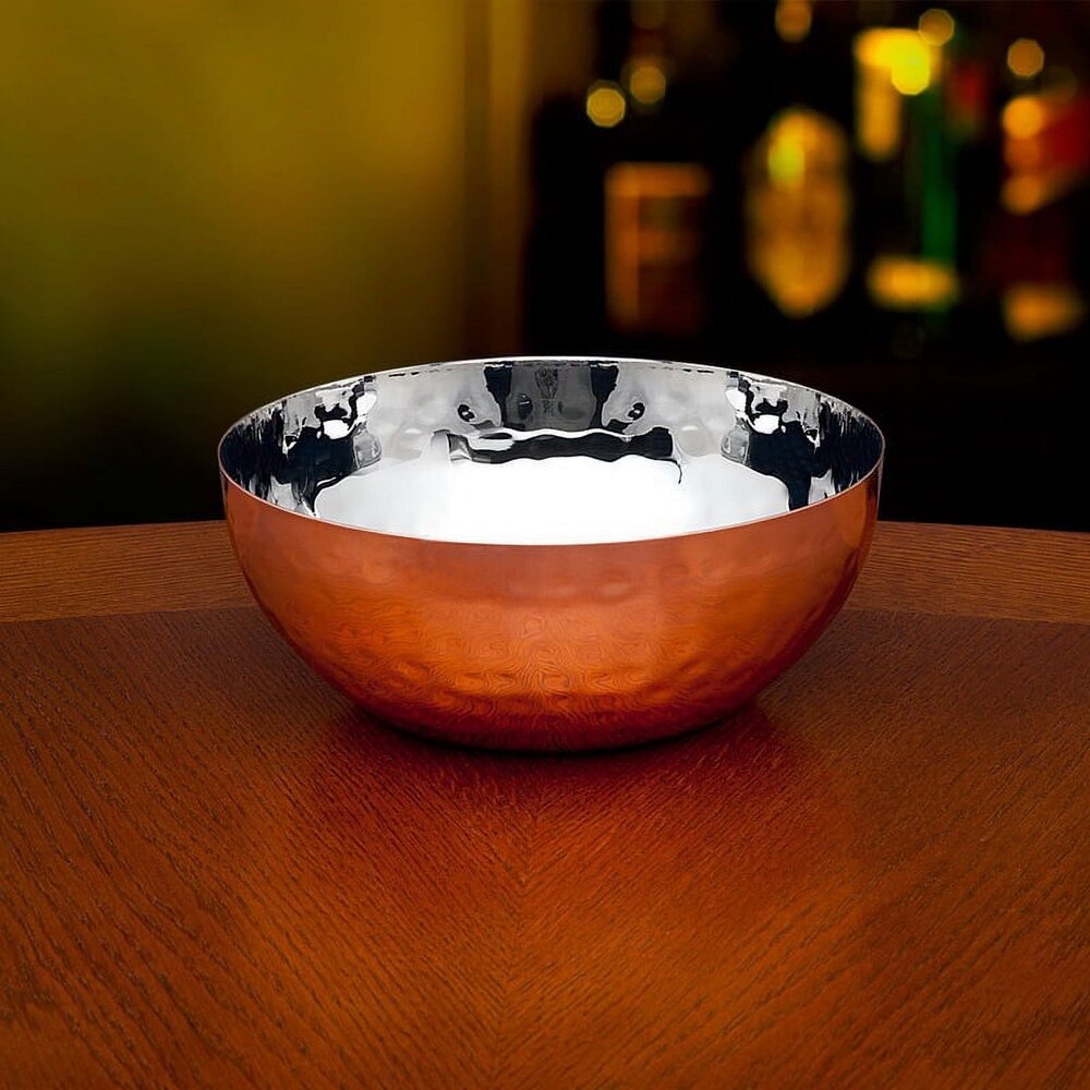 Godinger Copper Hammered Round Stainless Steel 6" Nut Candy Potpourri Bowl Dish
